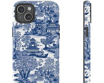 Custodia per telefono blu Cina Chinoiserie Toile Estetica Motivo cinese Custodie per iPhone 15 14 13 12 Pro Max Plus X Samsung Cover S23 S22 S24 Pixel 8