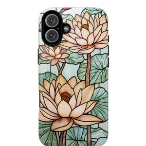 Stained Glass Phone Case Lotus Flowers Botanical Phone Cases Mosaic Tiles iPhone 16 15 14 13 12 11 Pro Max X 8 Plus Samsung Galaxy Pixel