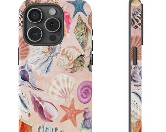 Pink Beachy Collage Phone Case Vintage Seashells Summer Shell Cases iPhone Cover 16 15 14 13 12 11 Pro Max Plus Samsung S23 S22 S24 Pixel 8