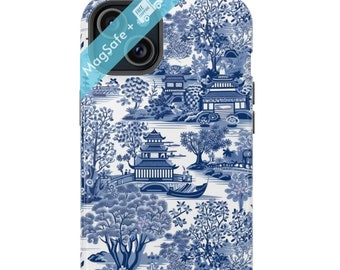 Custodia per iPhone MagSafe blu Cina Chinoiserie Toile Estetica Motivo cinese Attraverso Custodie MagSafe Cover Telefono 16 15 14 13 Pro Max Plus Mini