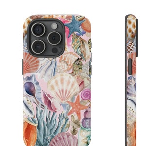 Pink Seashell Collage Phone Case Beachy Summer Scrapbook Phone Case iPhone 16 15 14 13 12 11 Pro Max 8 Plus Samsung S23 S22 S24 Ultra Pixel