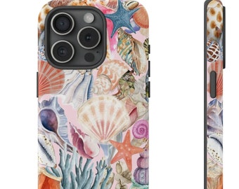 Pink Seashell Collage Phone Case Beachy Summer Scrapbook Phone Case iPhone 16 15 14 13 12 11 Pro Max 8 Plus Samsung S23 S22 S24 Ultra Pixel