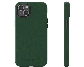 Coque de portable personnalisée aspect cuir vert mousse, coques iPhone personnalisées 15 14 13 12 11 Pro Max Plus Galaxy S24 S23 S22 Pixel 8 7 Coque cadeau