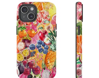 Summer Fruits Collage Phone Case Rainbow Watercolor Aesthetic Scrapbook iPhone 16 15 14 13 12 11 Pro Max Plus X Samsung S23 S22 S20 Pixel 8
