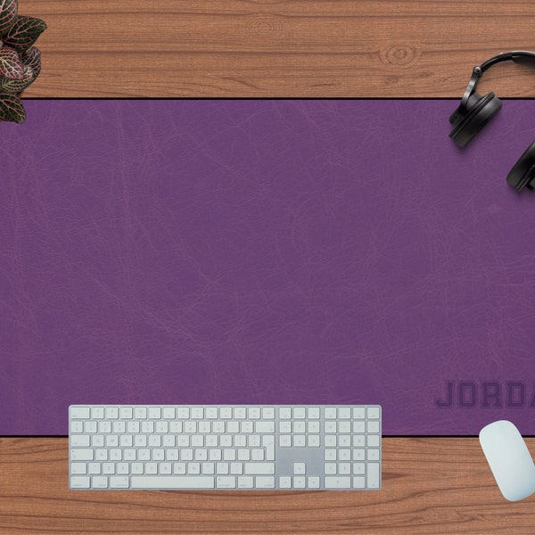 Personalized Purple Desk Mat, Custom Name Vegan Leather Look XL XXL Long Mouse Pad, Dorm Room Decor, Desk Accessories Aesthetic Collegiate