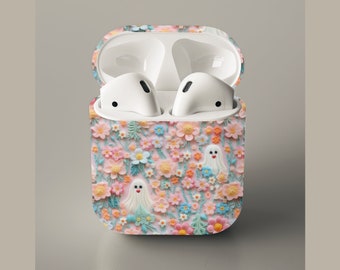 AirPod Case Halloween Pink Ghost Accessories 3D Clay Effect 2nd 3rd Gen Pro AirPods Cases Fall Autumn Art Earbud Holder Air Pods Cover 2 3 4