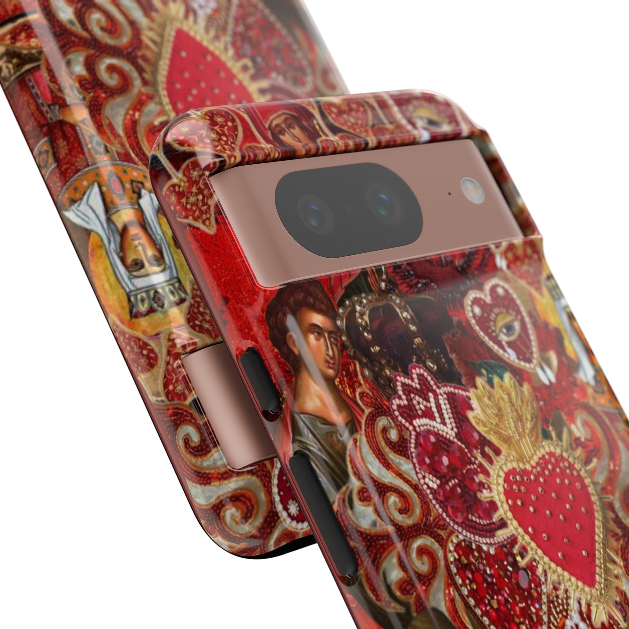 Mosaic Collage Phone Case Red Heart iPhone Case Trendy Glass Tile Art Cover iPhone 15 14 13 12 11 Pro Max Plus Samsung S24 S23 S22 S20 Pixel