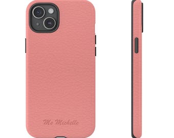Personalisierte Leder Look Handyhülle Blush Pink Benutzerdefinierte iPhone Cases 16 15 14 13 12 11 Pro Max Plus Galaxy S24 S23 S22 Pixel 8 7 Abdeckung Geschenk