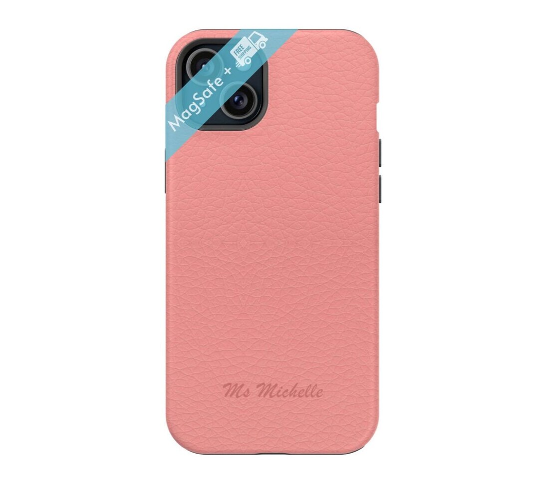 Personalized Leather Look iPhone Case Magsafe Blush Pink Case Monogram ...
