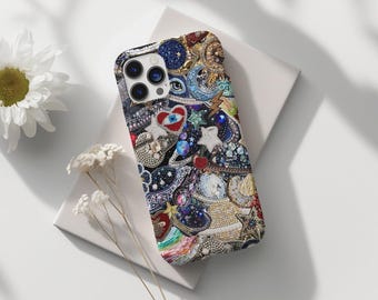 Vintage Mosaic Charm Phone Case Celestial Art Tiles Trendy Decoden Collage iPhone Case 16 15 14 13 12 Pro Max Plus Samsung S24 S23 S22 Pixel