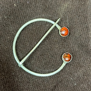 Sterling Silver Penannular Fibula Brooch. 925 Early Medieval Brooch with Amber. Viking Brooch. Shawl Pin.