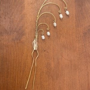 16th - 17th centuries brass aigrette with natural pearls. Historical Hair Ornament. Lillies of the Valley Hair Pin. Persian Taj Decoration