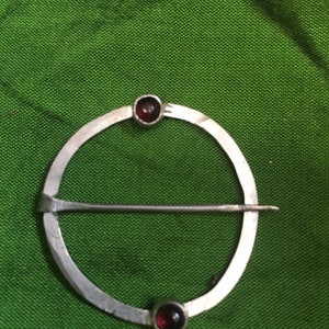 Sterling Silver Medieval Fibula Brooch with Garnets. Medieval Dress Pin