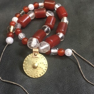 Viking Necklace with Glass, Rock crystal, Carnelian and Shield pendant. Early Medieval Brass Beaded Necklace. Slavic, Kievan Rus Necklace.