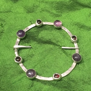 Sterling Silver Medieval Fibula Brooch with stones. Shawl Pin.