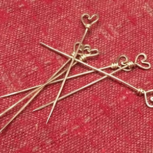 SCA, LARP Brass Pins. Veil Pins. Sewing Pinned needles. Dress Pins. Heart shape Pins.