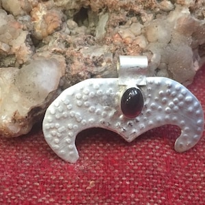 Sterling Silver Lunula Pendant with Garnet. 925 Silver Viking Pendant. Slavic Lunula Pendant. Replica of Lunitsa Pendant.