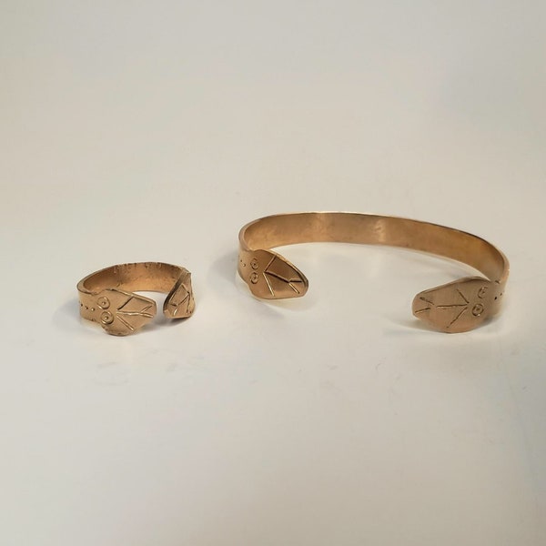 Replica of Roman Bracelet and Ring. Bronze Roman Bracelet and Ring Set. Snake Arm Ring.