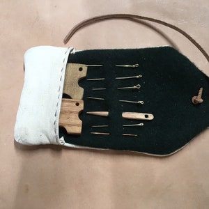 Viking sewing kit.  Birka Wallet with a Set of Sewing Tools. Norse Sewing Needles Set. Viking Handwork Kit.