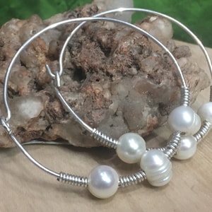 Sterling silver Slavic Temple Rings with pearls. Kievan Rus Temple Rings.