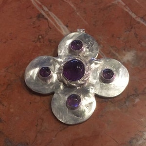 Sterling Silver Replica Of Byzantine Cross Pendant. 925 Silver Medieval Cross Pendant. Historical Crucifix. Artisan Cross with Amethysts.