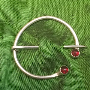 Sterling Silver Penannular Fibula Brooch. 925 Early Medieval Brooch with Garnets. Viking Brooch. Shawl Pin.