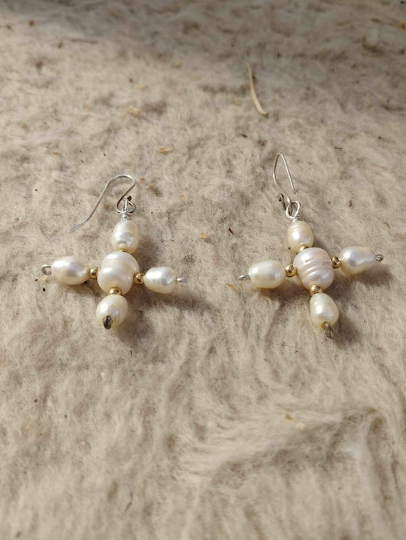 Sterling Silver Byzantine Earrings With Pearls and Glass Beads