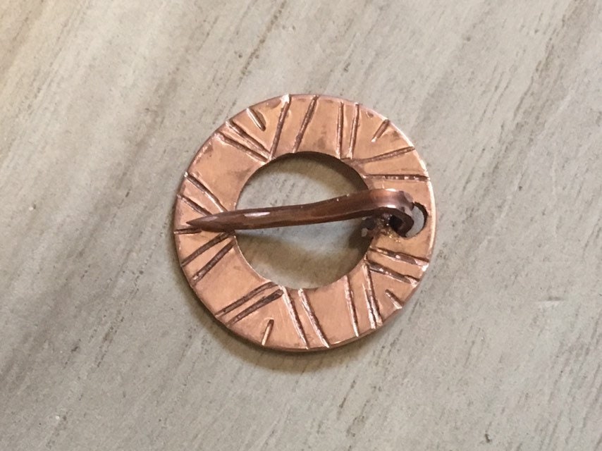 Medieval Copper Annular Fibula Brooch. Brooch with Stamped Ornament. 14th Century Ring Brooch. Shawl Pin. SCA, LARP brooch.