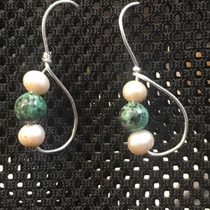 Sterling Silver Roman Earrings. 925 silver Egyptian Style Roman Earrings with Pearls and Jasper