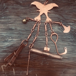 Viking Chatelaine, Ear Spoon, Tweezers, Key, Mjolnir, Needle Case, Raven Jewelry - Viking, Norse Apron Dress Brooch Jewelry