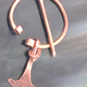 Medium Size Copper Fibula Brooch with Mjolnir. Slavic Fibula. Medieval brooch. Viking Pin with Hammer of Thor. Shawl Pin.