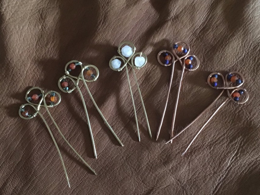 Brass Hairpin With Carnelian and Glass Crystals. Handcrafted Hairpin ...