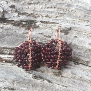 Copper Replica of Roman Earrings with Garnets. Roman Basket Earrings. Artisan Earrings.