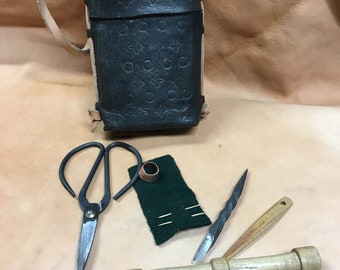 Medieval Handwork Kit.Medieval Sewing Kit in Leather Case for Reenactment and SCA