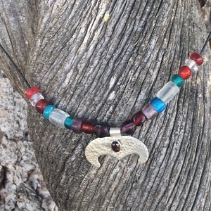 Viking Necklace with Sterling Silver Lunula Pendant. Early medieval Necklace. Viking Jewelry. Norse Necklace. LARP, SCA Necklace