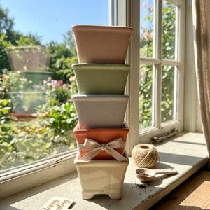 Square Ceramic Planter Set - Etsy