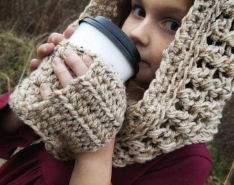 Handmade Crochet Coffee Cozy with Hand Warmer Sleeve