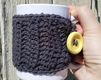 Solid Mug Cozy: Knitted Cup Sleeve with Button