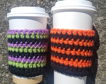 Striped Crochet Halloween Cup Cozy, Gift Card Holder