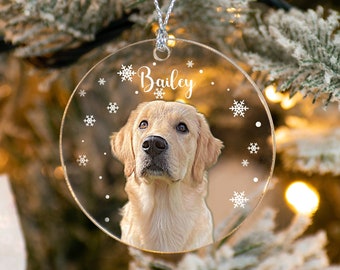 Custom Dog Portrait Photo Ornament, Personalized Dog Ornament With Photo & Name, Golden Retriever Ornament, Custom Dog Christmas Ornament