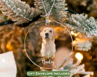 Customized Pet Ornament, Personalized Acrylic Dog Ornament, Dog Picture Ornament, Pet Owner Gift, Dog Name Ornament-[J-1-CIRCLR]