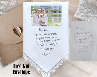 Personalized Wedding Handkerchief, Handwritten Note & Photo, Memorial Gift