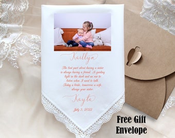 Sister of the Bride Gift, Wedding Handkerchief-PRINTED-CUSTOMIZED- with photo option on wedding handkerchief