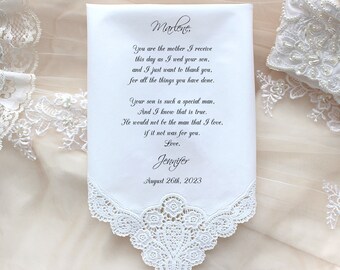 Mother of the Groom Handkerchief from the Bride-Wedding Hankerchief-CUSTOMIZED-Wedding Hankies-Mother in Law-Mother of the-CAC[101]