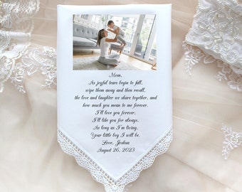 Mother of the Groom gift with photo option wedding handkerchief, Mom Handkerchief, Personalised Mother in-law Gift-CAC[505]