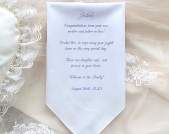 Wedding gift for the groom from mother in law, Wedding Handkerchief, personalized gift for the groom - CAC[492]