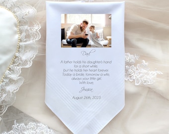 Father of the Bride handkerchief with photo option from the Bride, wedding handkerchief from daughter, printed personalised CHA[109]