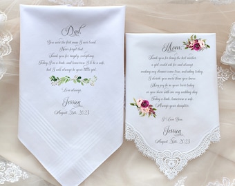 Personalized Wedding Handkerchief Set, Cotton Gift for Parents