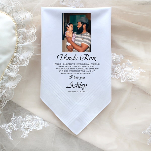 Uncle of the Bride handkerchief with photo option from the Bride, wedding handkerchief from niece, printed personalised