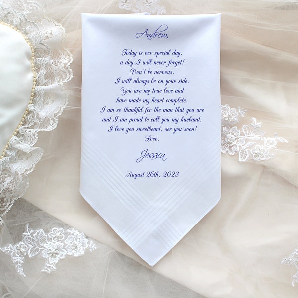 Groom wedding handkerchief from the Bride-Wedding Hankerchief-PRINTED-CUSTOMIZE-Wedding Hankies-Wedding Gift for groom-Bride Gift toCAC[127]